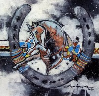 Shan Amrohvi, 08 x 08 inch, Oil on Canvas, Horse Painting, AC-SA-087